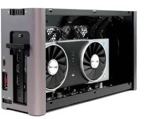  ??  ?? ABOVE External GPU housings, such as this Asus XG Station, let mini PCs link to high-performanc­e graphics cards
