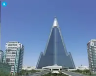  ??  ?? Ryugyong Hotel, impressive but unoccupied, more than 30 years after its constructi­on