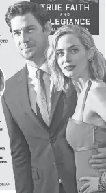  ?? EVAN AGOSTINI, INVISION/ AP ?? John Krasinski, with his The Girl on the Train co- star Emily Blunt, soon can add Jack Ryan to his screen résumé.