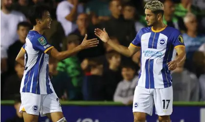  ?? ?? Steven Alzate, right, celebrates scoring Brighton’s second goal. Photograph: Matthew Childs/Action Images/Reuters