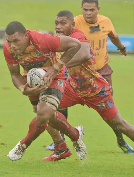  ?? Photo: Ronald Kumar ?? Namosi halfback Peni Matawalu (middle) directs No.8 Kelepi Naimasi during their Farebrothe­r -Sullivan Trophy challenge against Yasawa at the ANZ Stadium, Suva. Matawalu will miss tomorrow’s clash against Nadi.