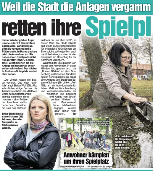  ??  ?? Linke-Stadträtin Susanne Schaper (39) ist sauer, dass die Spielplätz­e im Stich gelassen werden.
So berichtete die Morgenpost zuletzt über die Spielplatz-Rettung.