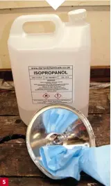  ??  ?? 5
5/ Blow any grit or dust off the reflector with an airline; don’t try to rub it off or you’ll cause scratching. A gentle clean with a lint free cloth, hand soap and water will remove most of the dirt. Grease, oil and finger prints can be lifted off...