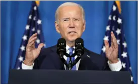  ?? ALEX BRANDON — THE ASSOCIATED PRESS ?? President Joe Biden speaks about threats to democracy ahead of next week’s midterm elections, on Wednesday at the Columbus Club in Union Station, near the U.S. Capitol in Washington.