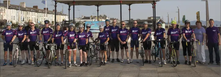  ??  ?? Veronica and Brendan O’Leary from Purple House Cancer Support with the cylclists as they prepared to head off on their cycle to Galway.