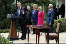  ?? THE ASSOCIATED PRESS ?? President Donald Trump speaks in the Rose Garden of the White House in Washington, Thursday, May 4, 2017, before signing an executive order aimed at easing an IRS rule limiting political activity for churches.