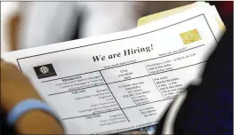  ?? LYNNE SLADKY / ASSOCIATED PRESS ?? This year job growth has averaged 208,000 a month, up from a pace of 182,000 for all of 2017. In July, employers posted a record 6.9 million job openings, which actually exceeded the number of unemployed people.