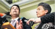  ?? PHOTO: GETTY ?? Under pressure . . . Simon Bridges and Paula Bennett during a press conference at Parliament last month.
