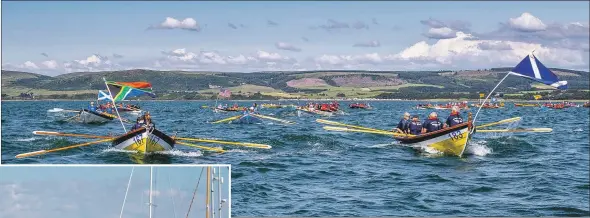  ??  ?? A flotilla of 57 skiffs led by two skiffs from Stranraer start the week’s rowing.