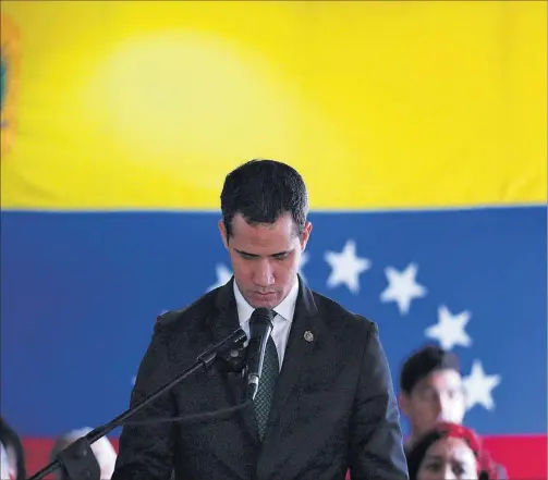  ?? MANAURE QUINTERO / REUTERS ?? El presidente encargado de Venezuela, Juan Guaidó, en una comparecen­cia en Caracas.