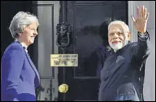  ?? REUTERS ?? Prime Minister Narendra Modi with his British counterpar­t Theresa May at 10, Downing Street, in London on Wednesday.