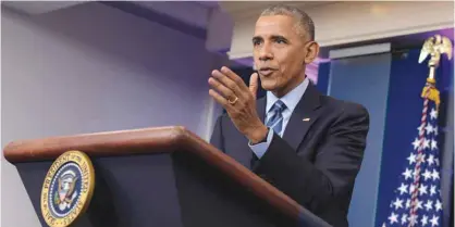  ??  ?? WASHINGTON: President Barack Obama speaks during a news conference, Friday, Dec 16, 2016, in the briefing room of the White House. — AP