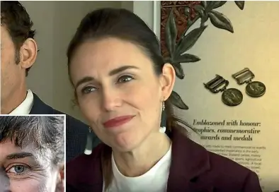  ??  ?? Prime Minister Jacinda Ardern wearing earrings designed by Christchur­ch artist Anthea Madill, inset.