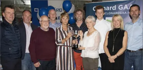  ??  ?? At the presentati­on in Sinnott’s Bar: Dermot Howlin (County Board), Derek Kent (county chairman), Brendan Benson (club president), Paul Brennan, Angela McCormack , Joseph Brennan, Ann Fenlon, Conor Brennan, Linda Brennan and Neill Carthy (club chairman).