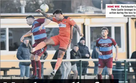  ??  ?? HOME WOE Portcheste­r’s Pete Castle (orange) in action during the loss to Hamworthy