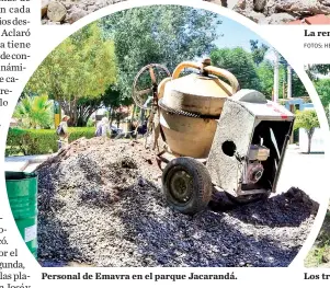  ?? FOTOS: HERNAN ANDIA ?? Personal de Emavra en el parque Jacarandá.
La renovación del entorno del parque Demetrio Canelas.
Los trabajos de mejoramien­to en un área verde.