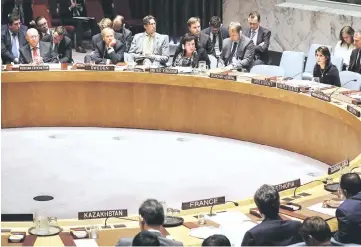  ??  ?? Haley (right) speaks during a meeting of the United Nations Security Council at UN headquarte­rs in New York City. — AFP photos