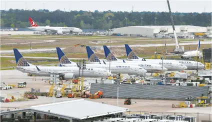  ?? ?? United Airlines planes, including a Boeing 737 MAX 9, are seen at an airport in Texas. — Reuters