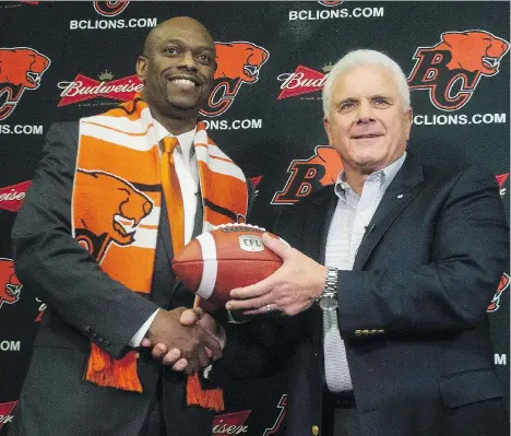  ?? JASON PAYNE/FILES ?? When the B.C. Lions announced Ed Hervey would be the franchise’s new general manager, but that head coach Wally Buono would also be vice-president, some were confused as to the hierarchy in Vancouver. But Hervey and Buono say they’re not worried about...