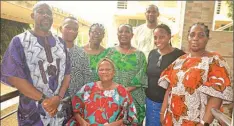  ??  ?? Mrs. Olufemi Akinbiyi, wife of the deceased, sitting. Standing with her from left is Adeyemi Akinbiyi; Bioku Bankole; Busola Akinbiyi; Ronke Akinbiyi; Laolu Akinbiyi; Simi Bankole and Bisi Akinbiyi, children of the late Prince Edward Olajide Akinbiyi at the burial ceremony of late Prince Edward Olajide Akinbiyi held at Grailland Temple, Iju Hills, Lagos.