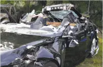  ?? National Transporta­tion Safety Board 2016 ?? This Tesla Model S, being driven by Joshua Brown, crashed while in Autopilot mode in May. Brown was killed.