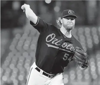  ?? PATRICK SMITH/GETTY IMAGES ?? Starter Andrew Cashner allowed two runs on five hits in six innings to improve his record to 3-9. The Orioles scored four runs during his time on the mound; they hadn’t scored more than three for him since April 5.