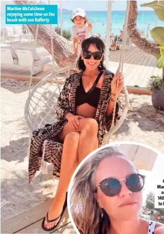  ??  ?? Martine Mccutcheon enjoying some time on the beach with son Rafferty