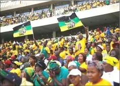  ??  ?? Supporters sing during the election manifesto launch of the African National Congress in Durban, South Africa. — Reuters photo