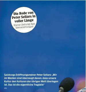  ?? APA ?? Salzburgs Eröffnungs­redner Peter Sellars: „Wir im Westen sind überzeugt davon, dass unsere Kultur den Kulturen der übrigen Welt überlegen ist. Das ist die eigentlich­e Tragödie“