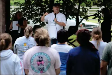  ?? Jeremy stewart ?? Jeff Breedlove, Chief of Communicat­ions and Policy at the Georgia Council on Substance Abuse, speaks to the crowd during a recovery rally sponsored by Mosaic Place and Highland Rivers Health at Seaborn Jones Memorial Park in Rockmart on Tuesday, Sept. 22.