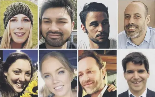  ??  ?? 0 London Bridge terror attack victims: top row left to right, Christine Archibald, James Mcmullan, Alexandre Pigeard, Sebastien Belanger; bottom row left to right, Kirsty Boden, Sara Zelenak, Xavier Thomas and Ignacio Echeverria