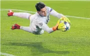  ??  ?? New Manchester City recruit Ederson makes a save for Benfica.