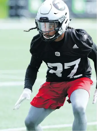  ?? JULIE OLIVER/POSTMEDIA ?? Defensive back Sherrod Baltimore was given an opportunit­y to resume his football career by the Ottawa Redblacks and he made the most of it. Now he hopes to build on that rookie season.