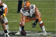  ?? DON WRIGHT — THE ASSOCIATED PRESS FILE ?? Following the advice of Browns center JC Tretter (64), the NFL Players Associatio­n President, Cleveland’s players joined a list of teams who will skip voluntary in-person workouts this offseason.