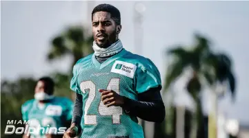  ?? Courtesy of the Miami Dolphins ?? Byron Jones’ average salary of $16.5 million per season ranks second among NFL cornerback­s. Dolphins teammate Xavien Howard is third at $15 million. Their $157.75 million in combined contracts far exceeds all other cornerback tandems.