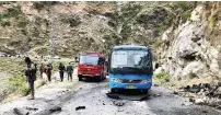  ?? — AFP ?? Security personnel inspect the site of a suicide attack near Besham city in the Shangla district of Khyber Pakhtunkhw­a province on Tuesday.