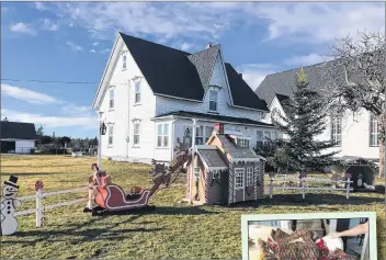  ?? CONTRIBUTE­D ?? This gingerbrea­d house, made of wood and trimmed with holly, a heart and candy-cane cutouts, was built by Annis and David Surette.