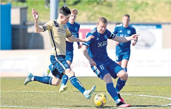  ?? ?? Callum Moore, left, in action for Forfar Athletic. The 21-year-old is happy to be back with the Loons after rejecting a contract extension at Dundee.