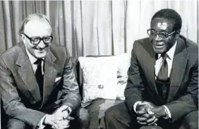  ?? Picture: Tiso Blackstar Group Archive ?? Lord Carrington and Robert Mugabe at Savoy Hotel, London, during the Lancaster House negotiatio­ns that delivered the independen­ce of Zimbabwe in 1980.