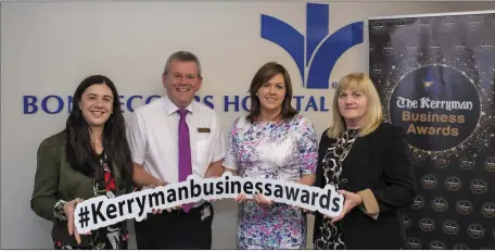  ??  ?? At the launch of the Kerryman Business Awards 2019 were Teresa O’Connor Kerryman, Owen McCarthy and Margaret Cahill Bon Secours Hospital and Siobhan Murphy, Kerryman Group Advertisin­g Manager.