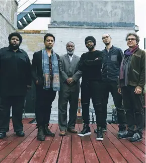  ??  ?? Vijay Iyer, second left, and his sextet, are playing at Edinburgh’s Assembly Hall