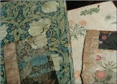  ?? ?? Top: An archive printing block; Lion and Dove print and original Morris wallpaper