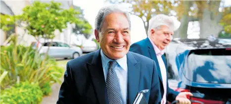  ?? Photo / Alex Burton ?? NZ First leader Winston Peters with former National MP Maurice Williamson at his state of the nation speech in Howick, Auckland yesterday.