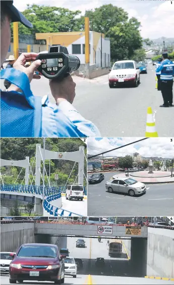  ?? FOTOS: A. AMADOR/E. SALGADO ?? 1 Los medidores de velocidad serán empleados por agentes de Tránsito. 2 Algunos conductore­s sobrepasan el límite de velocidad establecid­o. 3 En las rotondas las autoridade­s sugieren reducir la velocidad al ingresar. 4 Las nuevas obras de...