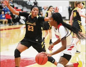  ?? FILE ?? Bree Hall of Wayne (right) is checked by Centervill­e’s Cotie McMahon in a Dec. 11, game. Hall is a five-star recruit and ranked the nation’s 10th best guard. “My goal is to get a natty, to get a championsh­ip ring,” said Hall, who will attend South Carolina in 2021.