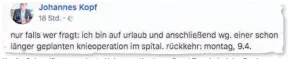  ??  ?? Kopf: „Schon länger geplante Knieoperat­ion“verzögert Termin bei der Regierung