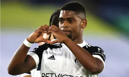 ??  ?? Ivan Cavaleiro celebrates scoring from the penalty spot to put Fulham 2-0 up at Leicester. Photograph: Paul Currie/BPI/Shuttersto­ck