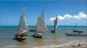  ??  ?? Les pirogues à voile sont le seul moyen de transport sur l’île-à-Vache. Elles permettent de rejoindre plus vite qu’à pied le marché de Madame Bernard, la plus grande ville de l’île.