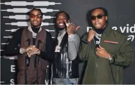  ??  ?? Hip Hop band Migos (Quavo, Offset and Takeoff) arrive for the Savage X Fenty Show Presented By Amazon Prime Video.