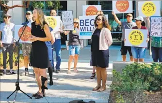  ?? KRISTEN TAKETA U-T ?? Let Them Breathe Founder Sharon Mckeeman (left) is running for the Carlsbad Unified school board. Her group has organized protests and lawsuits against vaccine and mask mandates in schools.
